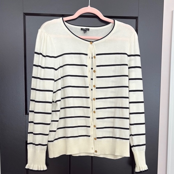 Talbots Striped Cream and Black Cardigan Sweater with Front Buttons. Size XL p - Picture 1 of 11